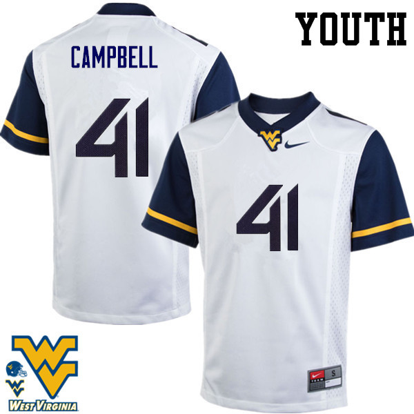 NCAA Youth Jonah Campbell West Virginia Mountaineers White #41 Nike Stitched Football College Authentic Jersey BZ23H55UL